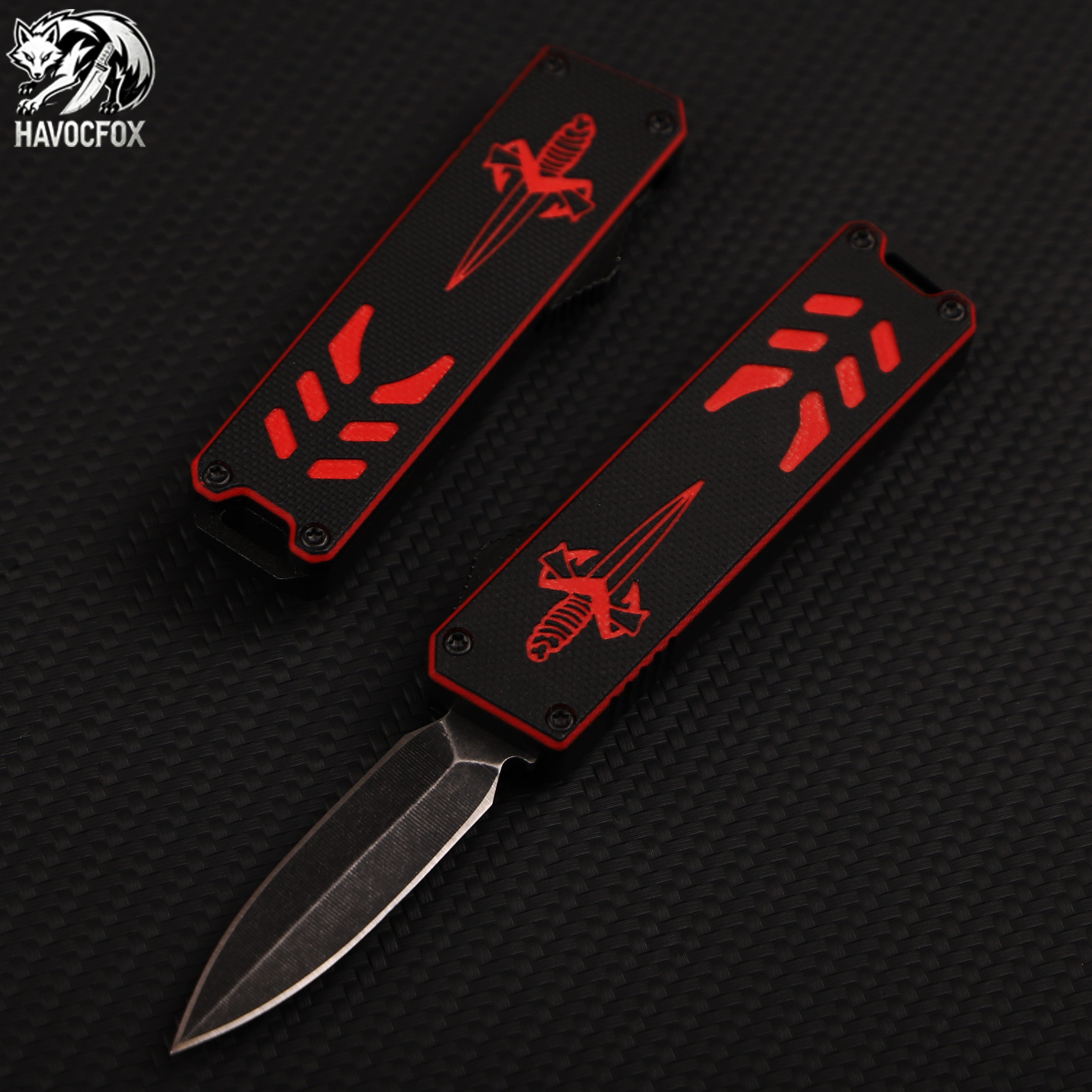 Black and Red OTF Tactical Pocket Knife